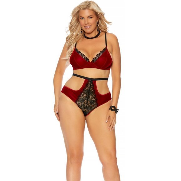 SIZE Small thru 3X - Red Velvet Bra & Panty Set - Picture 1 of 5